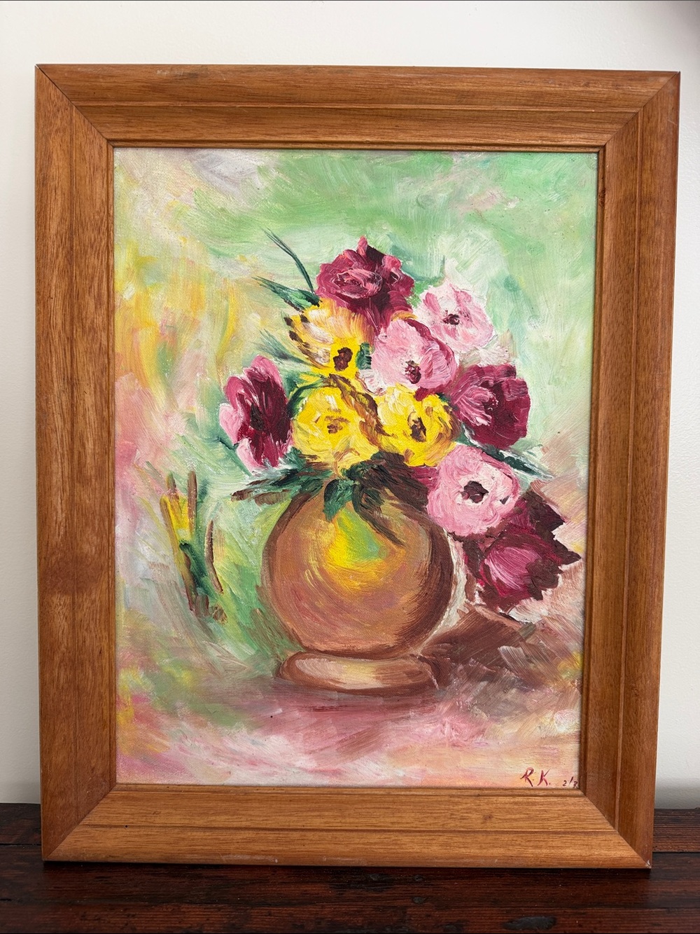 Vintage Floral Still Life Framed Painting.  Artist Signed.